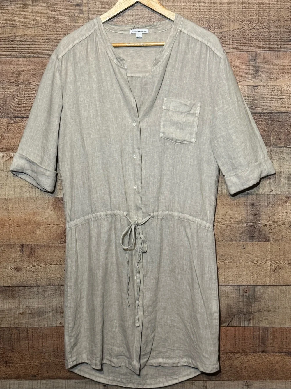 James Perse Linen Drawstring Shirt Dress Beige Women’s size 3 (Large)